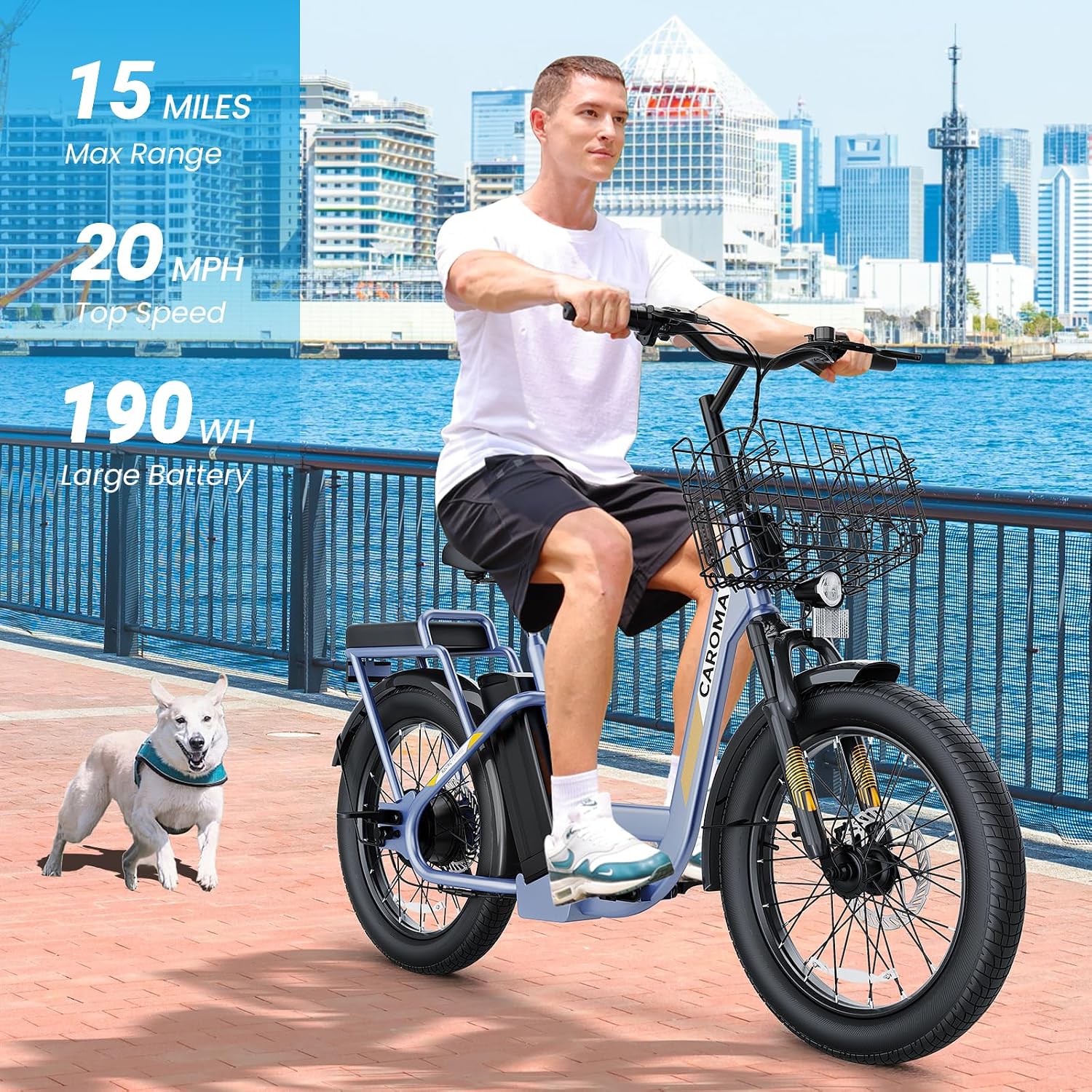 Caroma Peak 1200W/800W/500W/ Electric Scooter with Seat, 20' Off-Road Tires, 15/25/30Miles Range, 20MPH Top Speed, Adjustable Electric Scooter for Adults with Basket, Adults Ebike for Commuting