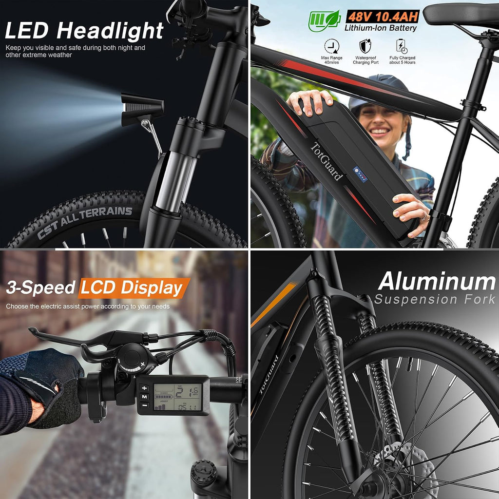 TotGuard Electric Bike for Adults, 27.5' Electric Bike 500W Ebike 19.8MPH Adult Electric Bicycles Electric Mountain Bike,48V 499WH Removable Lithium Battery,21-Speed Gears,Lockable Suspension Fork