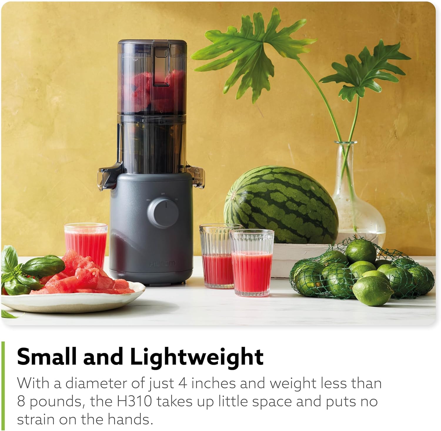 Hurom H310 Easy Clean Slow Juicer, White | Compact | Quiet Motor | Hopper Fits Whole Produce | Scrub Free | Easy Assembly | Cold Press Masticating Juicer