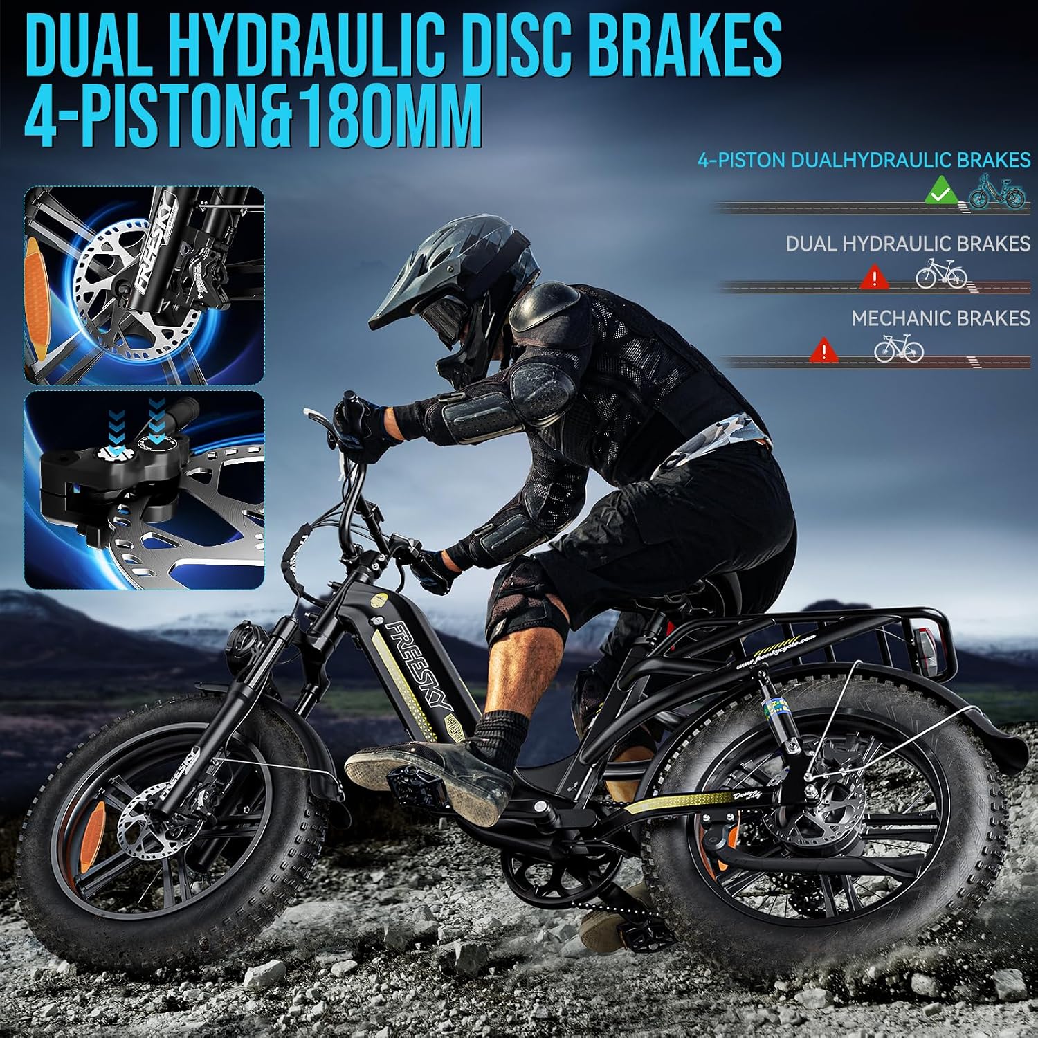 FREESKY 2026 Upgraded Rocky Pro Torque Sensor Electric Bike for Adults, 48V 25Ah Samsung Cells Battery, 105 Miles Range, 33MPH Fat Tire Step-Thru E Bike, 20' Full Suspension Cargo Bicycles, 8-Speeds