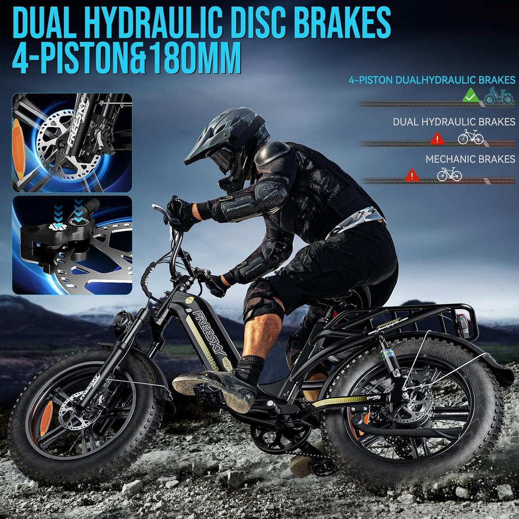 FREESKY 2026 Upgraded Rocky Pro Torque Sensor Electric Bike for Adults, 48V 25Ah Samsung Cells Battery, 105 Miles Range, 33MPH Fat Tire Step-Thru E Bike, 20' Full Suspension Cargo Bicycles, 8-Speeds