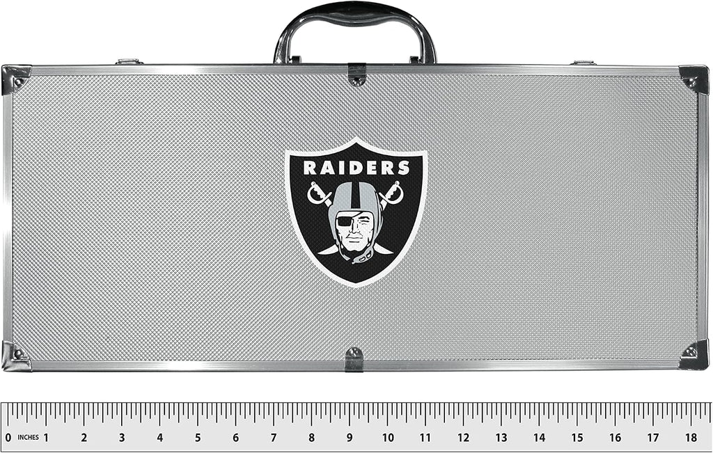 NFL Siskiyou Sports Fan Shop Las Vegas Raiders Steel Tailgater BBQ Set w/Case 8 piece Gray
