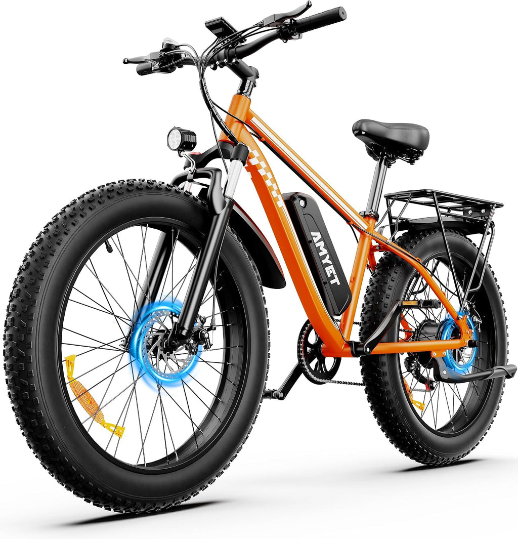 AMYET EB26 Electric Bike for Adults Peak 1500W Electric Bicycle 48V 15AH (720WH) Battery Electric Bike 26' Fat Tire Mountain 28mph 7 Speed Gears Ebike with UL 2849 Certified