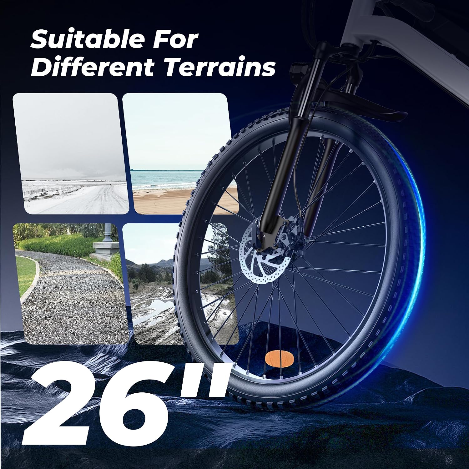Electric Bike - Electric Bike for Adults, 1500w/1000W/750W Peak Motor, Up to 55 Miles, 20MPH EBike, 26'' Tires Lightweight E Bike for Commuting Mountain Road Sand