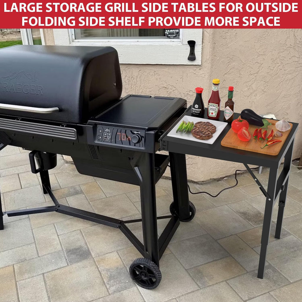 Grill Stand for Traeger Woodridge Pro/Elite Grills, Portable Folding Side Table for Traeger Woodridge Electric Wood Pellet Grill, Extra Side Shelf Provide More Space