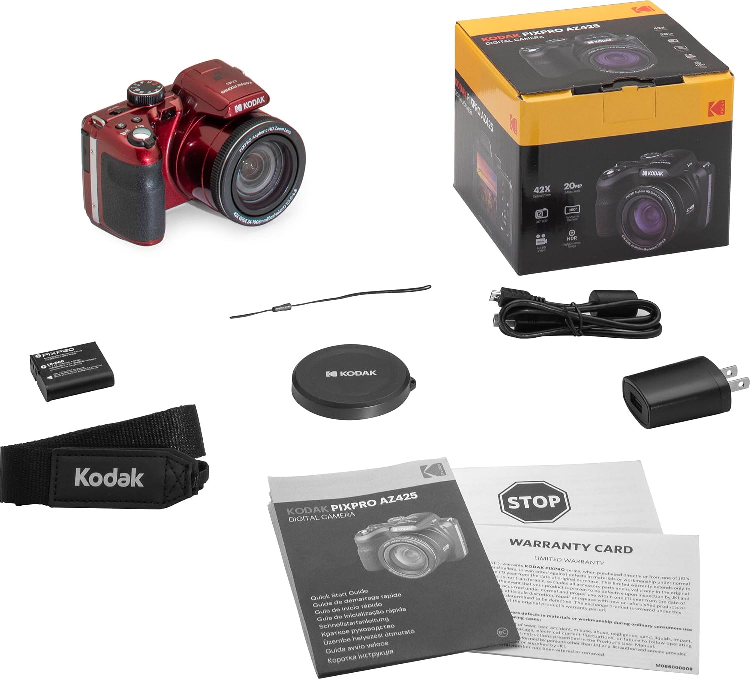 Kodak PIXPRO AZ425 Digital Camera 42X Optical Zoom (Red), Camera Case, 128GB Memory Card