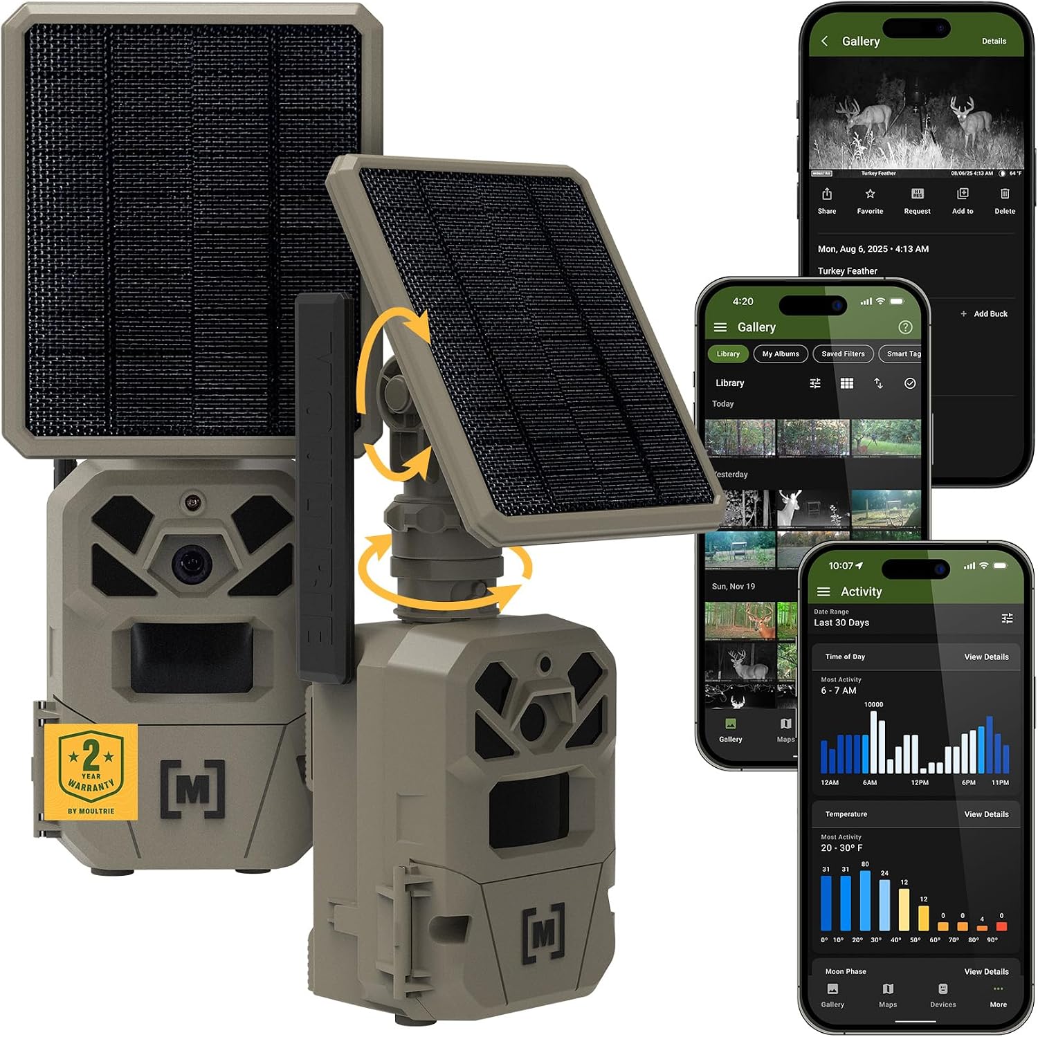 Moultrie Edge Solar Cellular Trail Camera - 2 Pack – Integrated Solar Panel with Battery - 40MP - 1080p Video - Low-Glow Flash - Multi-Carrier Auto-Connect - Built-in Memory - 0.4s Trigger Speed