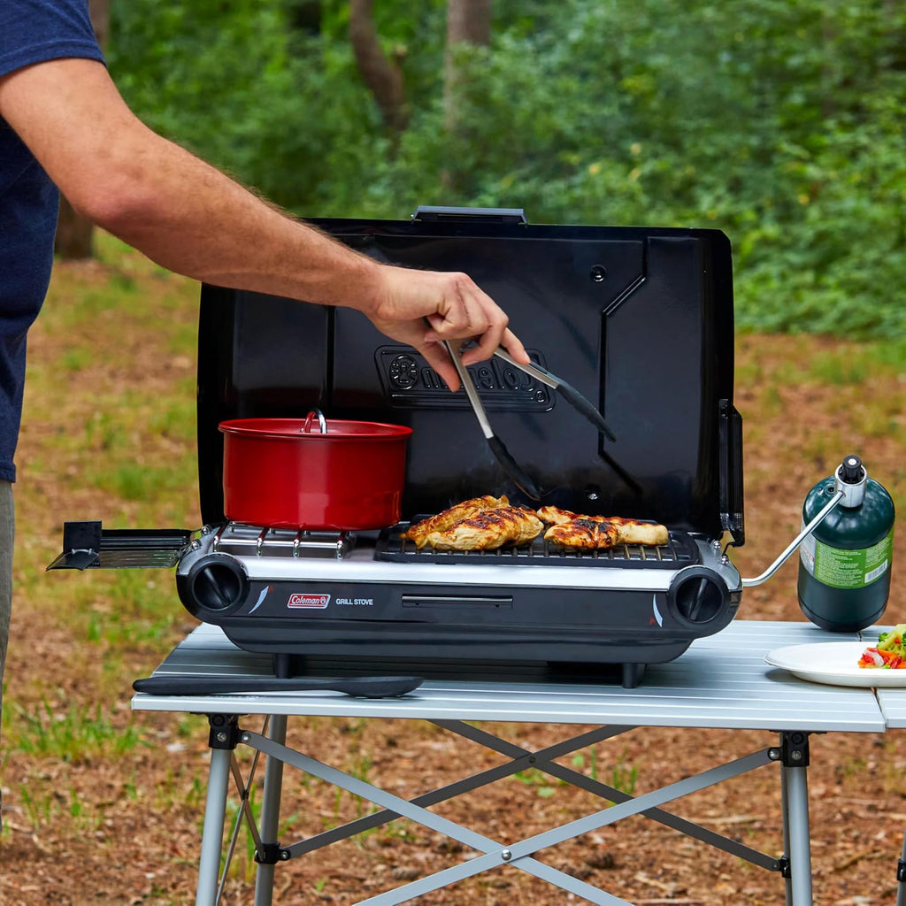 Coleman Tabletop 2-in-1 Camping Grill/Stove, 2-Burner Propane Grill & Stove with Adjustable Burners & 20,000 BTUs of Power, Great for Camping, Tailgating, Grilling