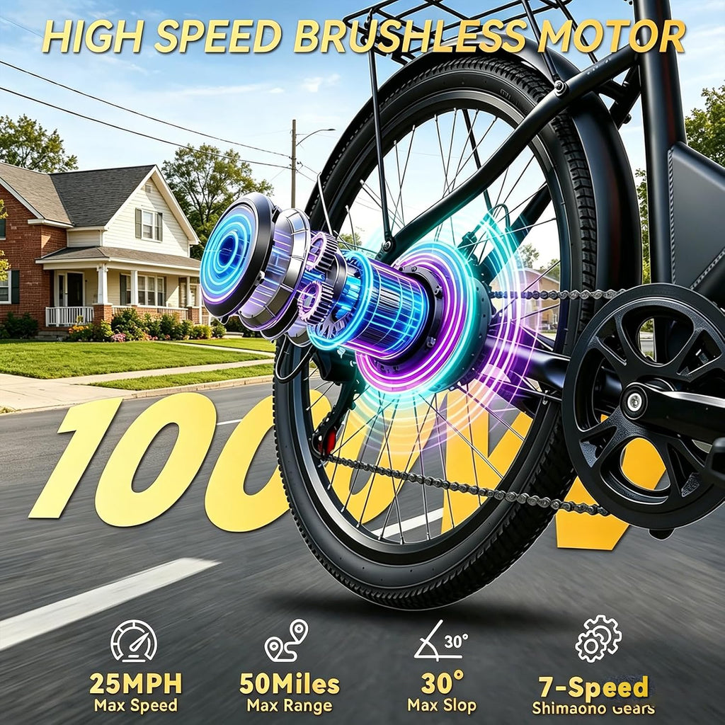 ZNH Electric Bike for Adults with 1000W Motor & 624/940.8 Wh Built-in Removable Battery, 70Miles 25 MPH Step Thru Electric Bicycle, 24'/26' Commuter E Bikes with 7-Speed, UL 2849 Certified
