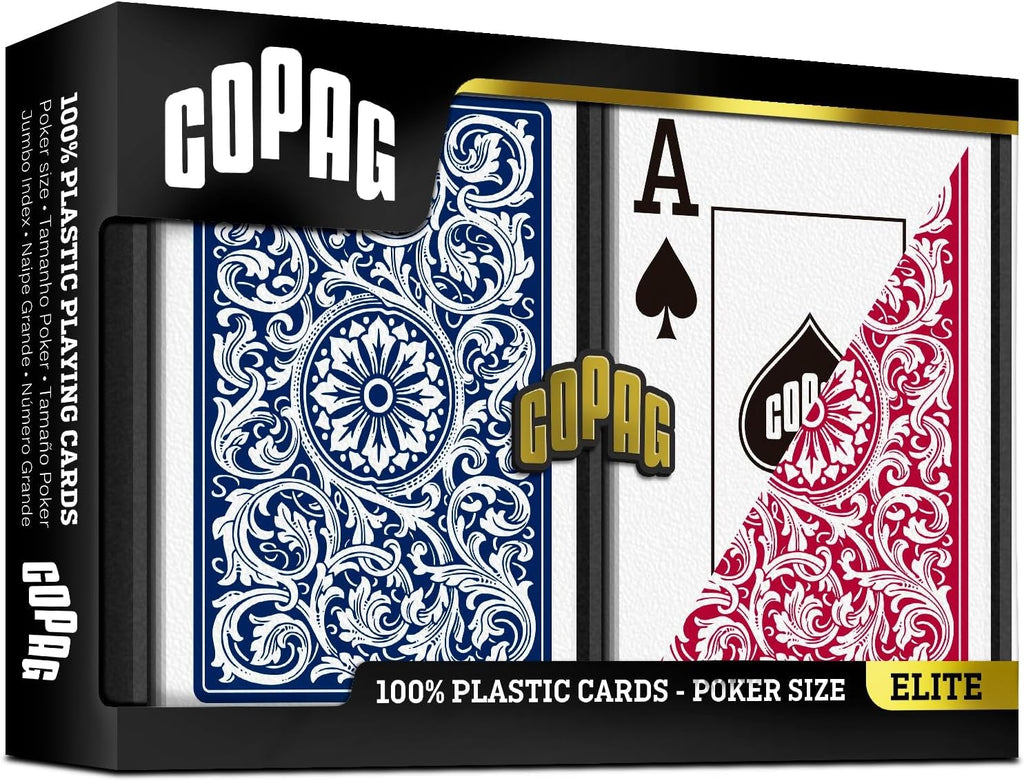 Copag 1546 Design 100% Plastic Playing Cards, Poker Size (Standard) Red/Blue (Jumbo Index, 6 Sets)