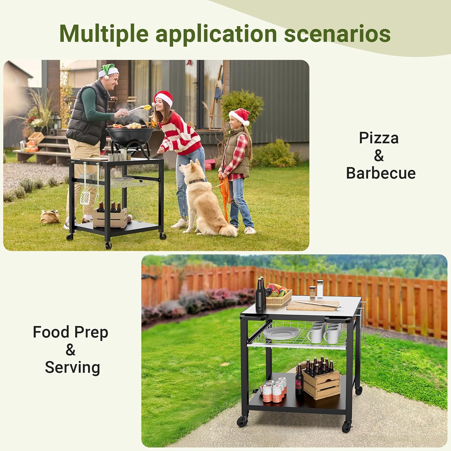 NUUK Grill Cart 30'x24' Pizza Oven Table for Outdoor 3-Shelf with Stainless Steel Top and Sliding Drawer BBQ Grilling Carts Outside Serving Prep Tables Indoor Stand