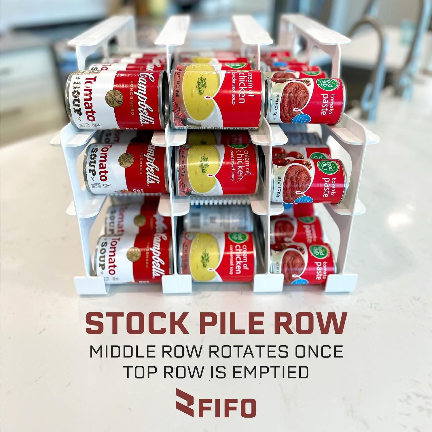 FIFO Can Tracker 3-Pack - 3-Tier Rotating Food Can Organizer for Pantry, Expandable Soda Can Storage for Kitchen, Holds 54 Cans of Food or Soda