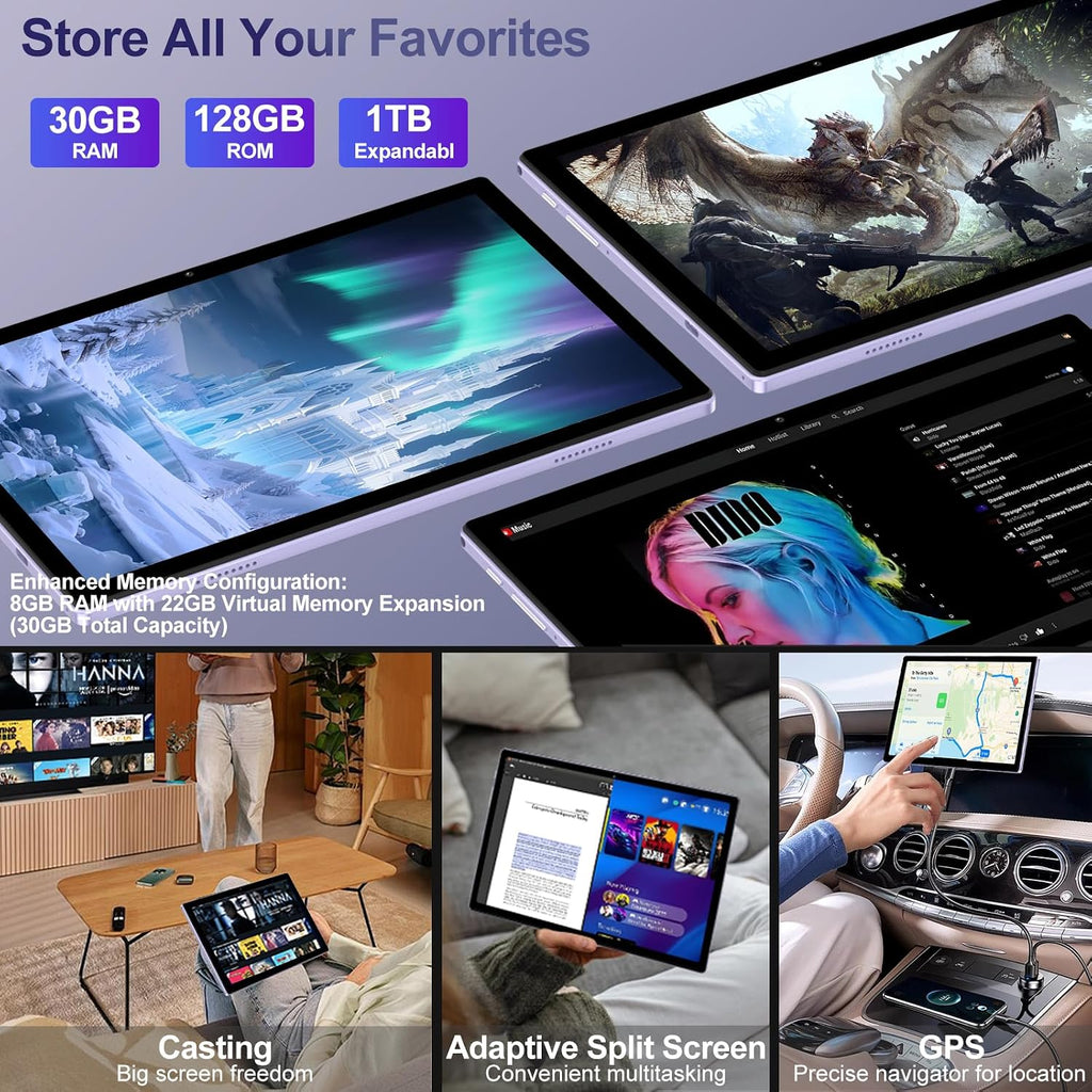 2026 Android 15 Tablet with Keyboard | Gemini AI, 30GB+128GB Octa-Core Electronics Tablets w/ 10 Inch IPS HD Display, 8000mAh, 5G WiFi, 1TB Expand, Mouse+Case, BT 5.0, Widevine L1, Metal Body -Purple