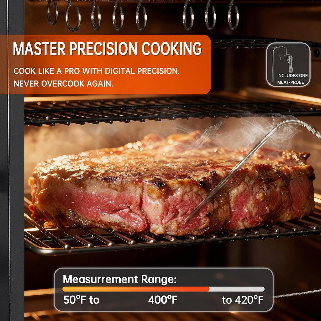 Vertical Pellet Smoker with Cover & Meat Probe, 4-Rack Electric BBQ Smoker Grill, 616 sq in Cooking Space, Digital LED Temperature Control for Outdoor Smoking Ribs, Brisket, Chicken & Sausage