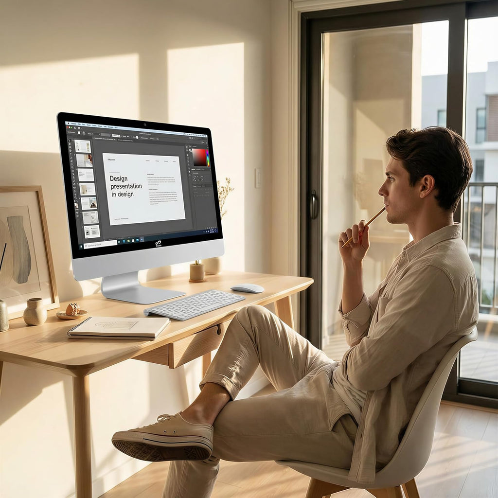 STGSivir All in One Desktop Computer 24' FHD Display, Intel Core i7 up to 3.9GHz, 16G Memory, 512G SSD, WiFi 5, Bluetooth, RGB Keyboard & Mouse, Webcam, Windows 11 Home