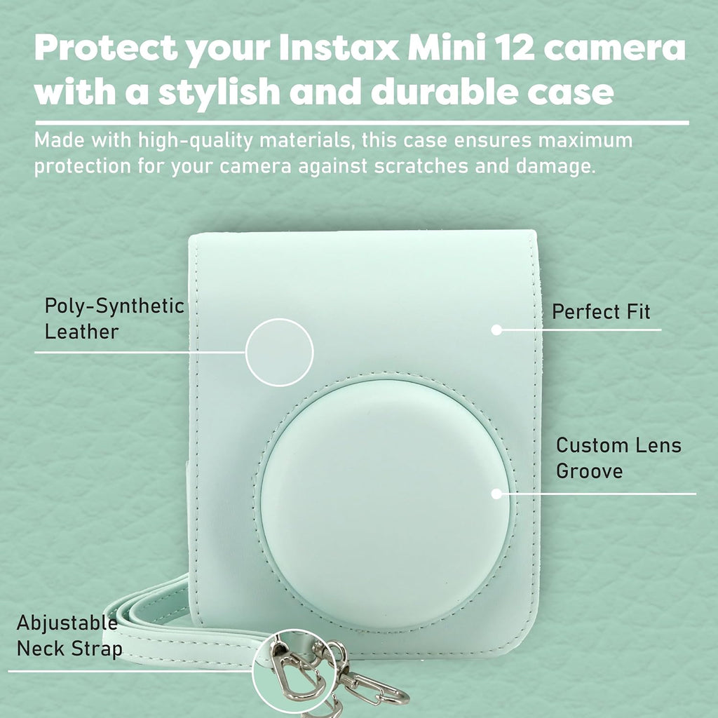 Fujifilm Instax Mini 12 Instant Camera Bundle with Fujifilm Instax Mini Instant Film Value Pack (60 Sheets) with Accessories Including Protective Case, Strap, Photo Album (Mint Green)
