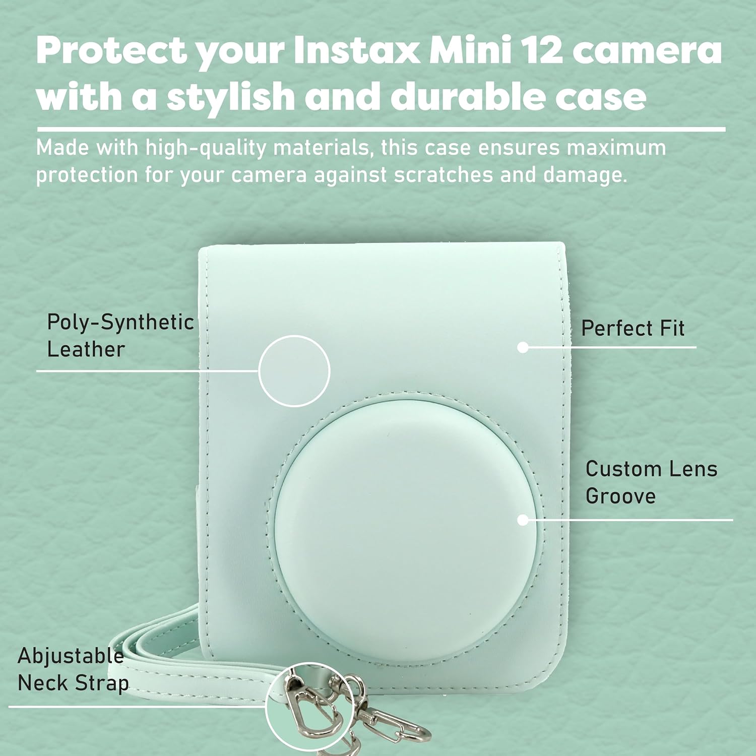 Fujifilm Instax Mini 12 Instant Camera Bundle with Fujifilm Instax Mini Instant Film Value Pack (60 Sheets) with Accessories Including Protective Case, Strap, Photo Album (Mint Green)