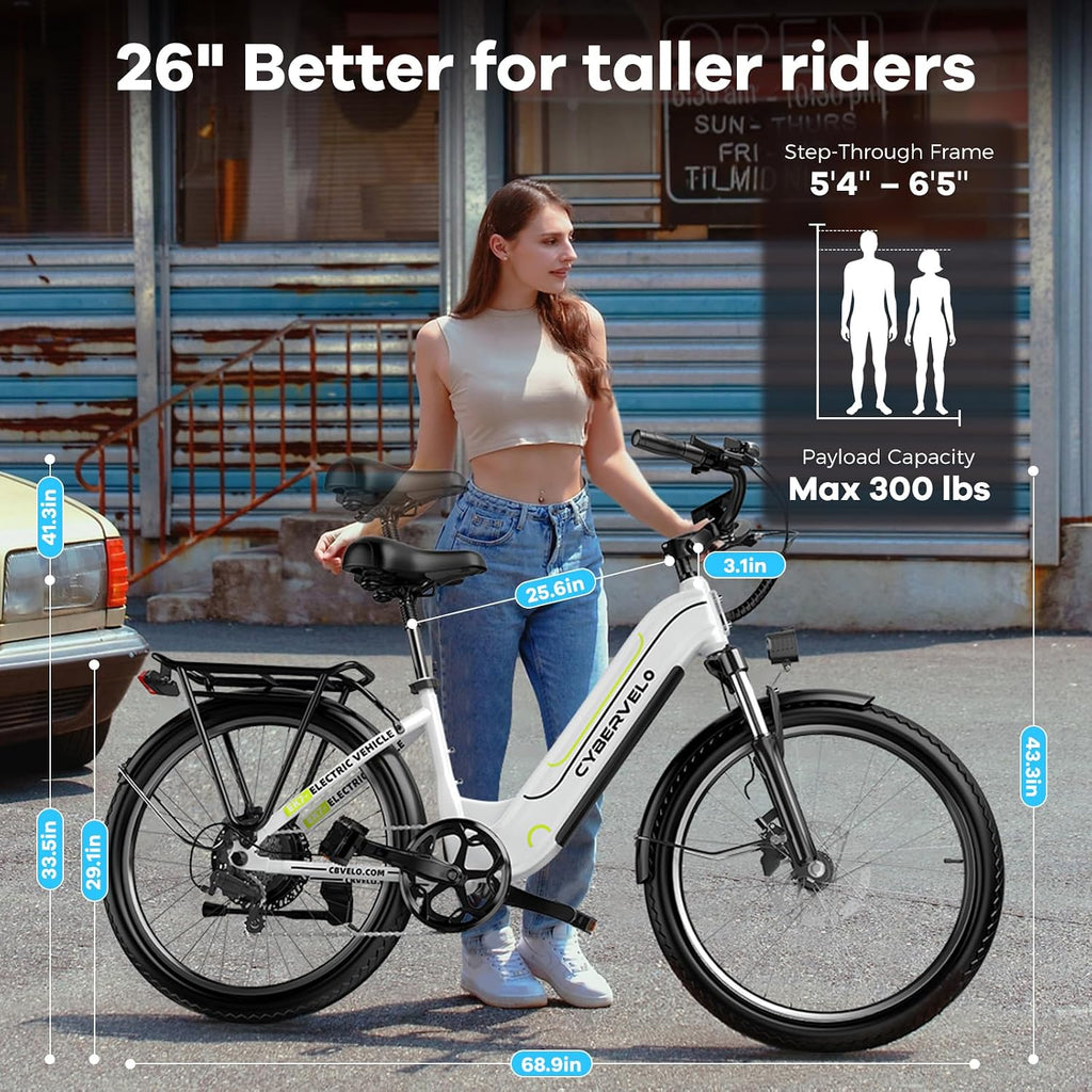 Aelith 26' Electric Bike for Adults – Powerful 1000W Motor, 48V Removable Battery, 7-Speed, Front Suspension & LCD Display – Commuter and Mountain EBike for Women