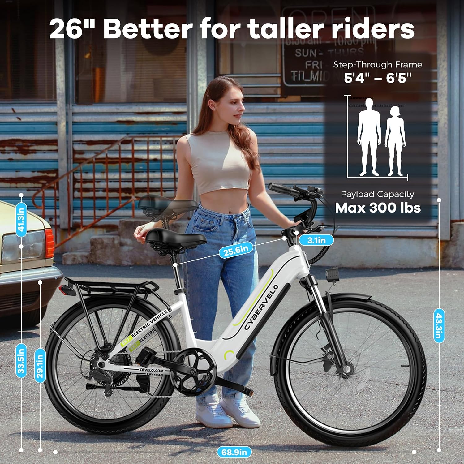 Aelith 26' Electric Bike for Adults – Powerful 1000W Motor, 48V Removable Battery, 7-Speed, Front Suspension & LCD Display – Commuter and Mountain EBike for Women