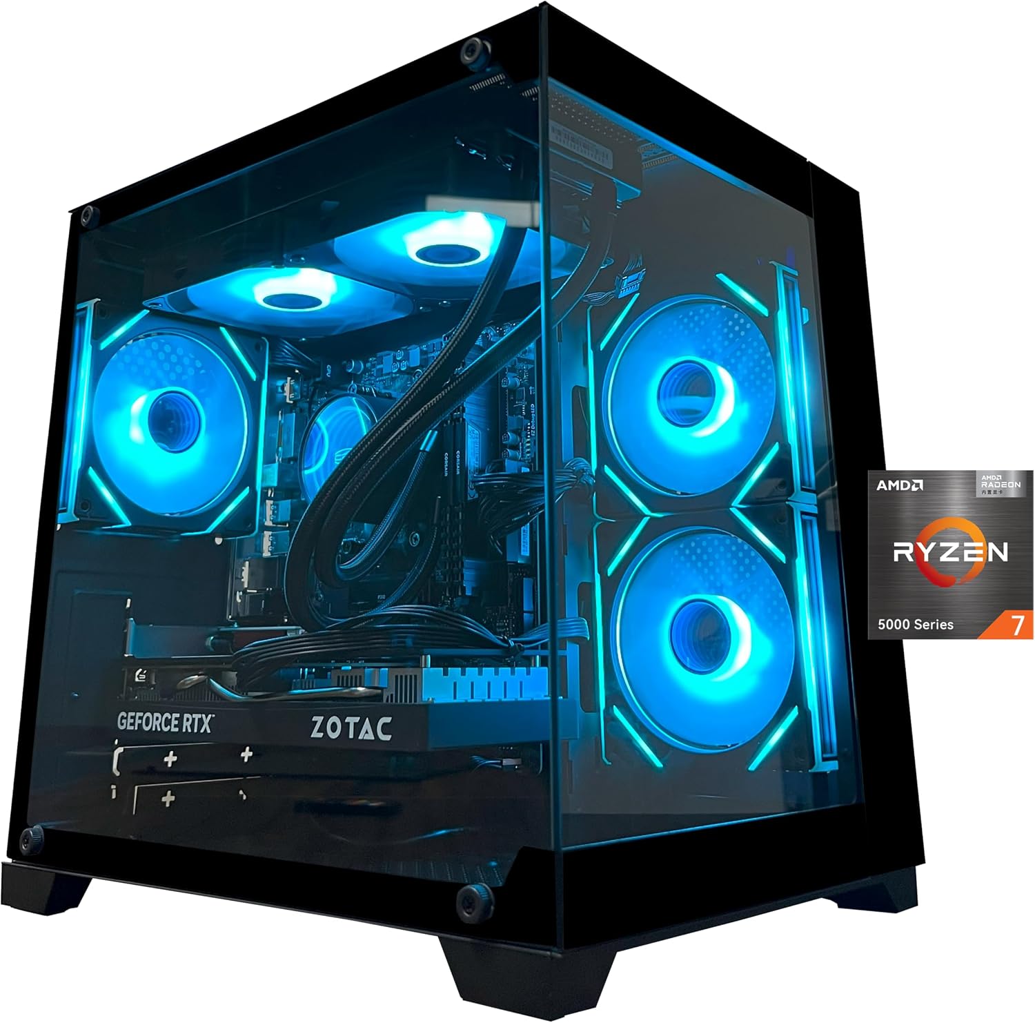 YAWYORE Gaming PC Desktop Computer, AMD Ryzen 7 5700X, GeForce RTX 5060, 32GB DDR4 RAM, 1TB M.2 NVMe SSD, 240 Liquid Cooler, ARGB Fans, WiFi+BT, for Game Design and Office
