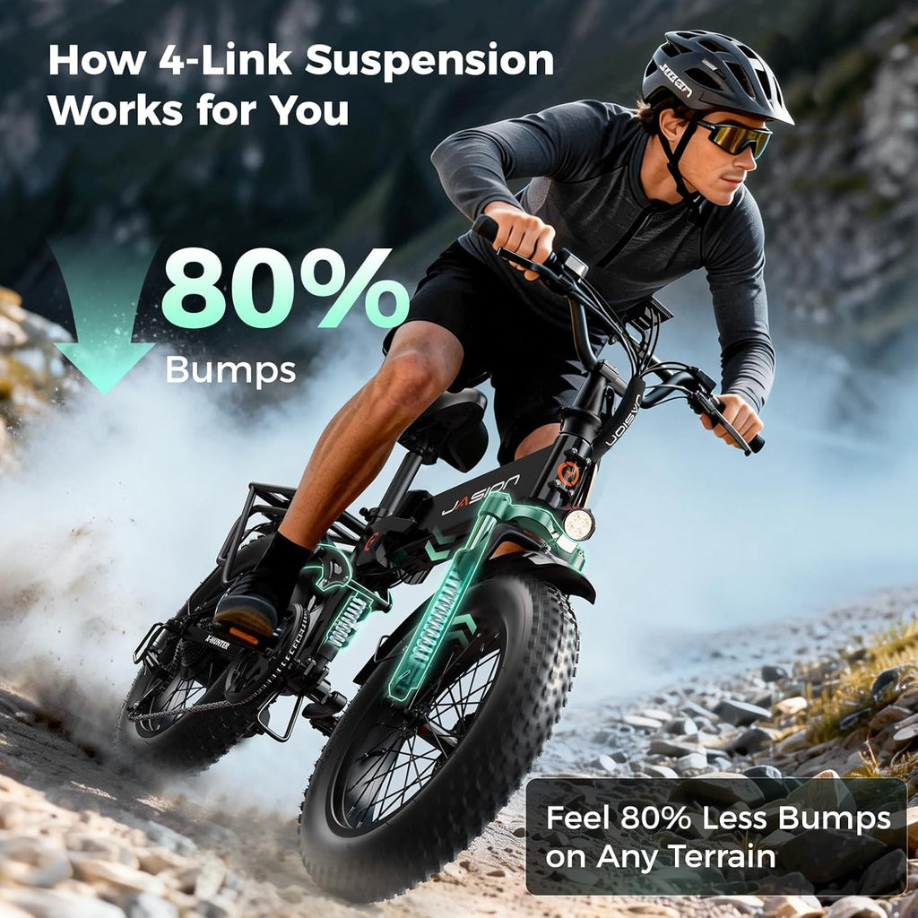 Jasion X Hunter/PRO Electric Bike for Adults,1800W/1400W Peak 20''Fat Tire Foldable Ebike,Folding E Bike Up to 80/70 Miles Range,720/624WH Removable Battery,30 MPH E Bike,Certified by UL2849