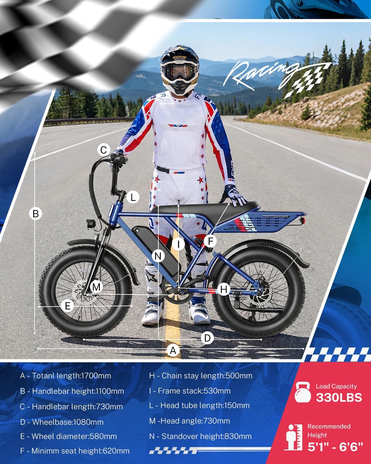 Jasion RetroVolt&Pro Electric Bike for Adults, 2000W/3000W Peak - 30/38MPH Electric Dirt Bike, 48V-52V, 13AH/20AH Battery, 70/90Miles Max Range Electric Motorcycle, 20'' X 4'' Fat Tire All-Terrain
