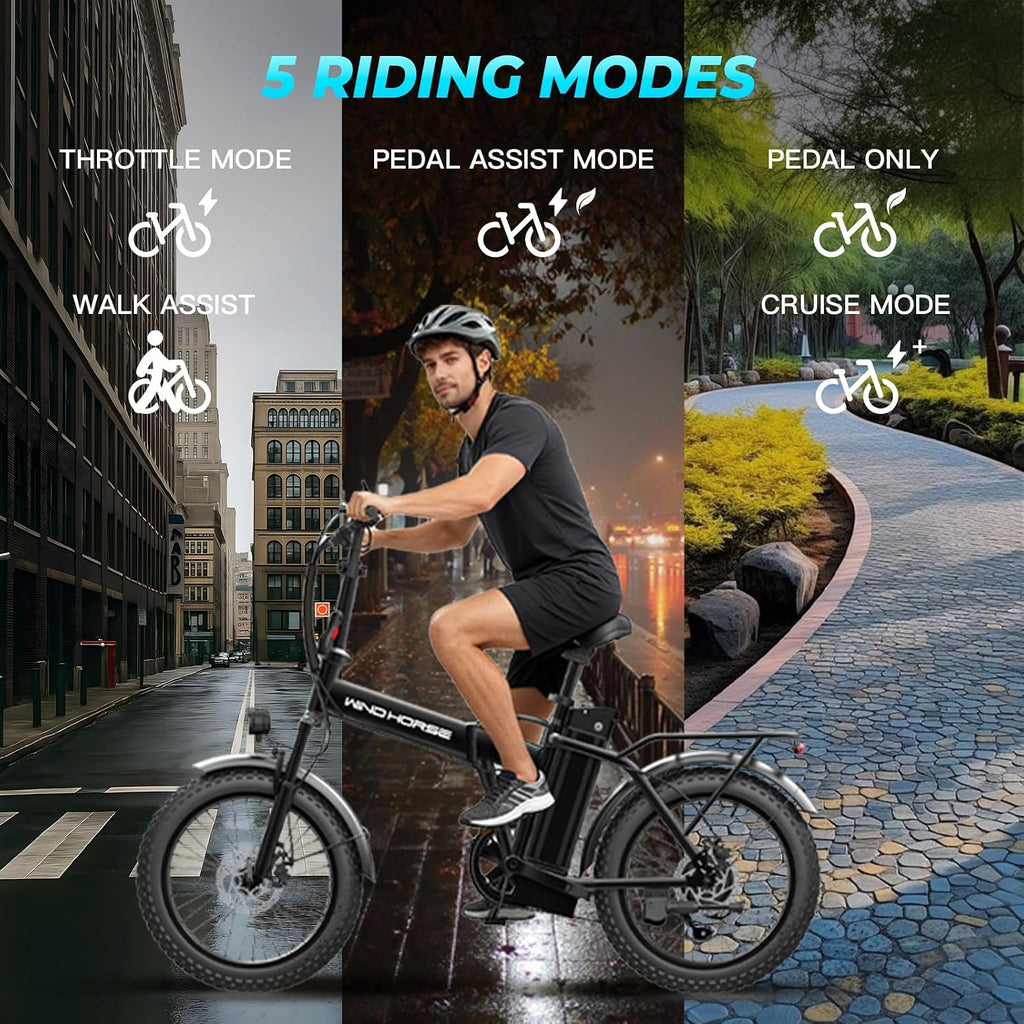 Foldable Electric Bike, Peak 983W Motor Ebike, 40-70 Miles & 20 MPH, 48V Removable Battery, 20' Fat Tire All-Terrain Electric Bicycle for Adults with 7-Speed, Suspension, Rear Rack, UL2849 Certified