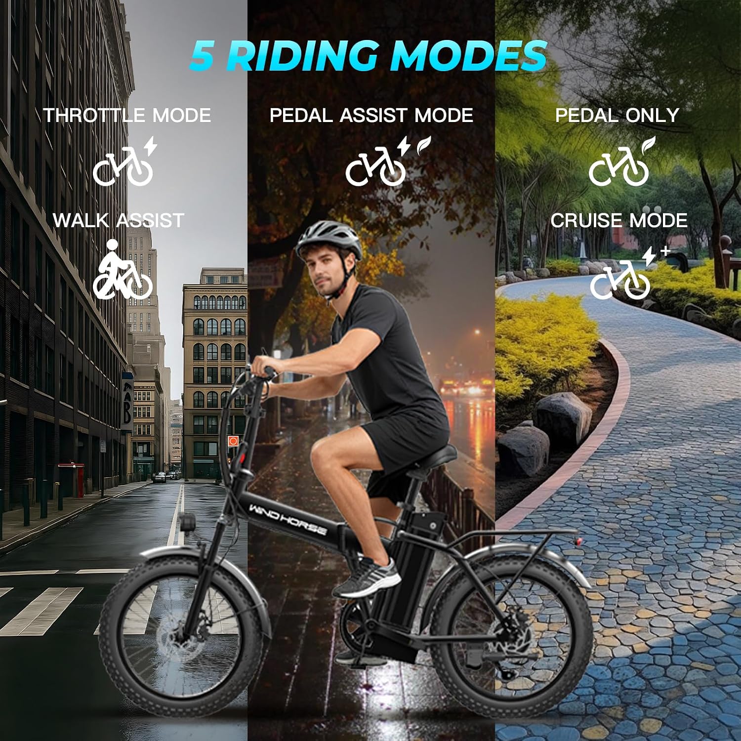 WINDHORSE 16'/ 20' Folding Electric Bike for Adults, 630W/ 983W Peak Electric Bicycle, 20MPH, 20-35/40-70 Miles Range, 288Wh/ 748.8Wh Removable Battery, UL Certified Commuter Ebike