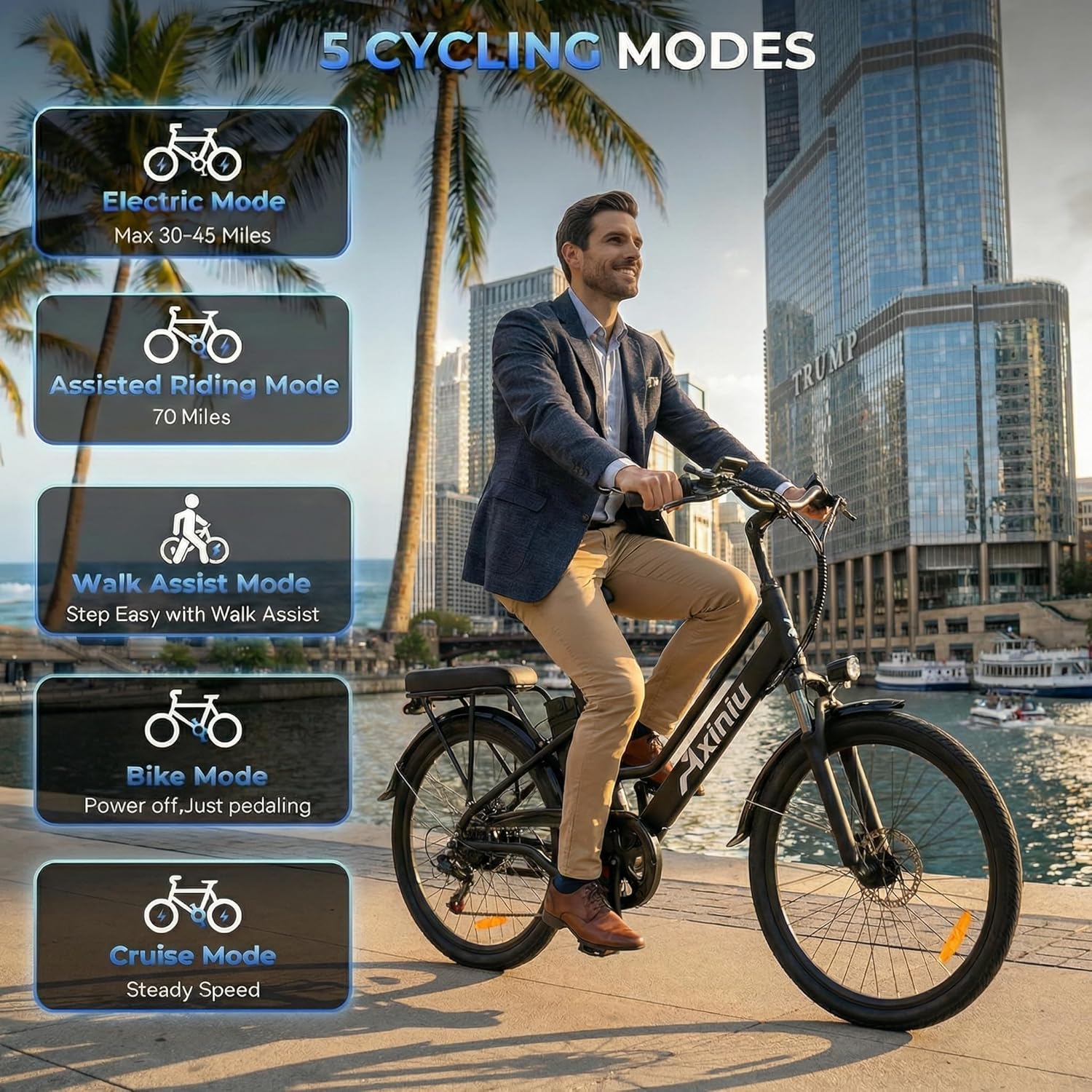 24 Inch Electric Bike for Adults, Step Through Ebike for Women, Peak 1000W Motor 22MPH, 48V 20AH Removable Battery Up to 70 Miles, 7 Speed Dual Shock Absorber, City Cruiser Commuter Bicycle