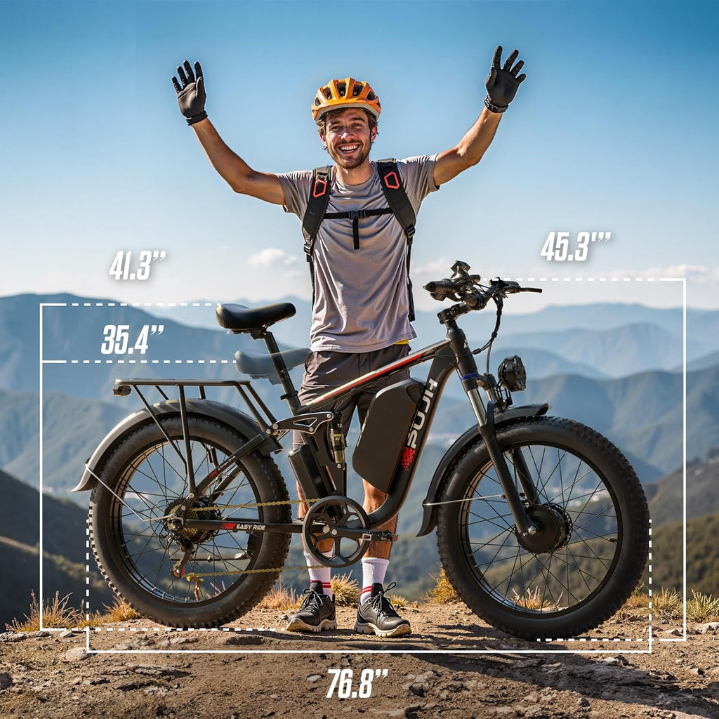6000W Dual Motors Electric Bike for Adults,60V 20Ah 26' Fat Tire Ebike,50 mph up to 100 Miles Full Suspension Class 3 Electric Bicycle for Snow Off Road Mountain Hunting Commuter