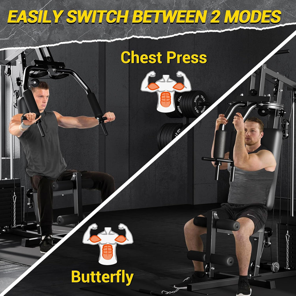 GarveeLife Home Gym Machine System with 100LBS Weight Stack, Multifunctional Weight Machine, Full Body Workout Station Exercise Equipment, All in One Home Gym with Pulley System for Strength Training