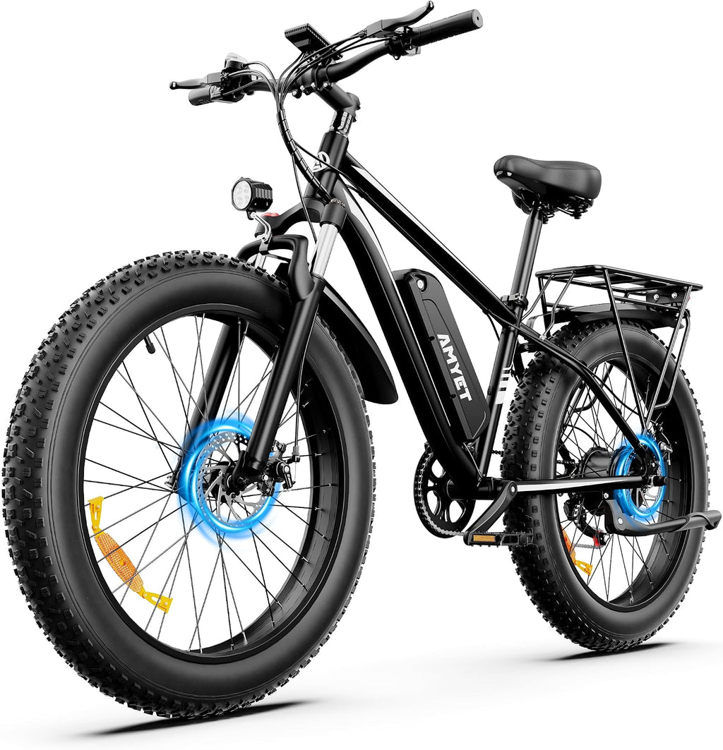 AMYET EB26 Electric Bike for Adults Peak 1500W Electric Bicycle 48V 15AH (720WH) Battery Electric Bike 26' Fat Tire Mountain 28mph 7 Speed Gears Ebike with UL 2849 Certified