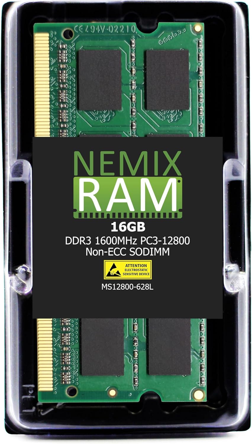 NEMIX RAM 16GB (1X16GB) DDR3 1600MHz PC3-12800 2Rx8 1.35V 204-PIN Non-ECC SODIMM Laptop PC Memory