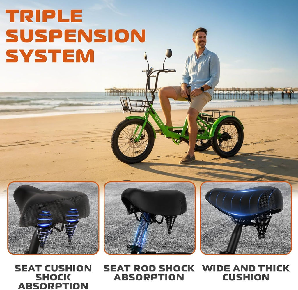 Vivi T01 20' x2.6 Fat Tire Electric Tricycle for Adults, 750W Peak 20'' Folding 3 Wheels Electric Bike, 95% Pre-Assembled, Speed Differential, 15.5MPH Eletric Trike with Bracket