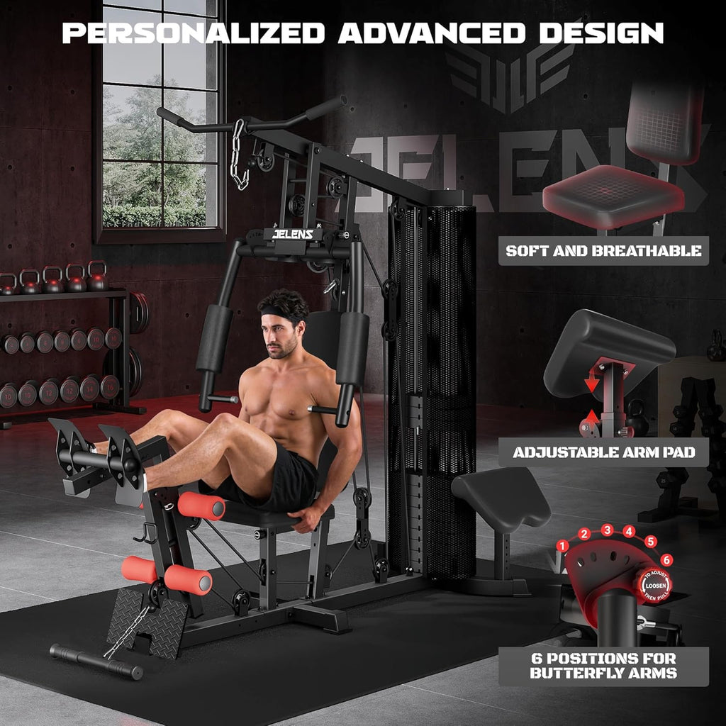 JELENS Home Gym, Multifunctional H11 Home Gym Equipment, Workout Station with 150LBS Weight Stack, Exercise Equipment with Pulley System for Full Body Training