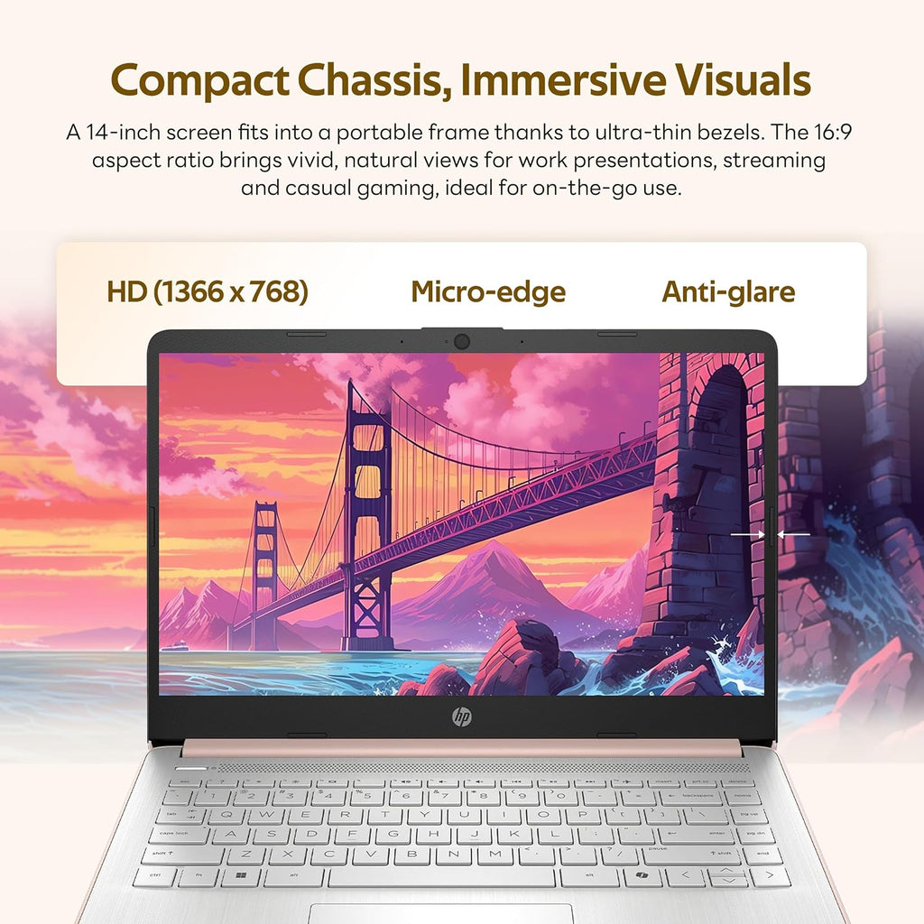HP Flagship 14' HD Student&Business Laptop with AI Copilot, 13th Gen Intel 4-Core, 4GB RAM, 1.12TB Storage (128GB UFS + 1TB Docking Station), 1 Year Office 365, Wi-Fi 6, Win 11 S, Pale Rose Gold