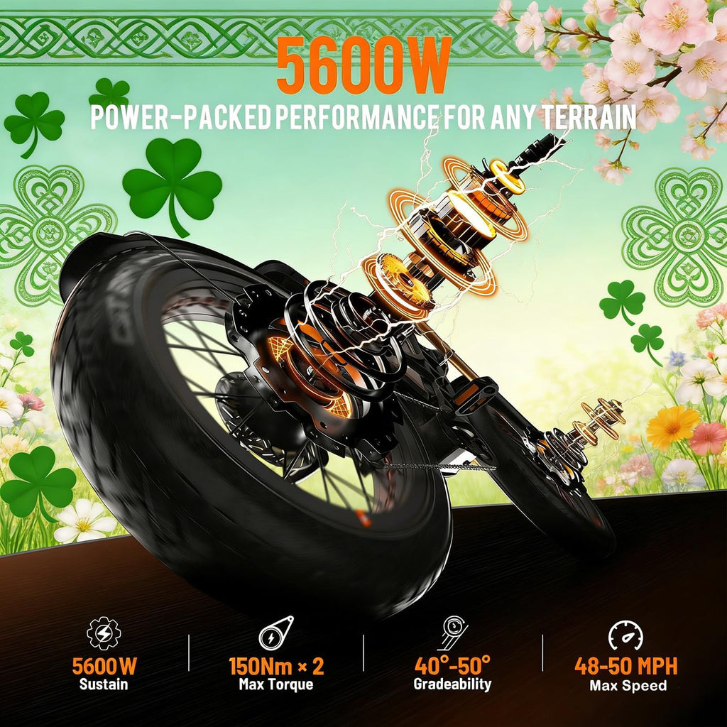 eAhora 2026 Romeo Pro 3 5600W 50Mph High-Torque Ebike, 60V 80Ah 250-Mile Long Range Electric Bike for Adults, Adjustable Air Suspension, 26'' Puncture-Proof Tire, UL 2849 Certified by TÜV