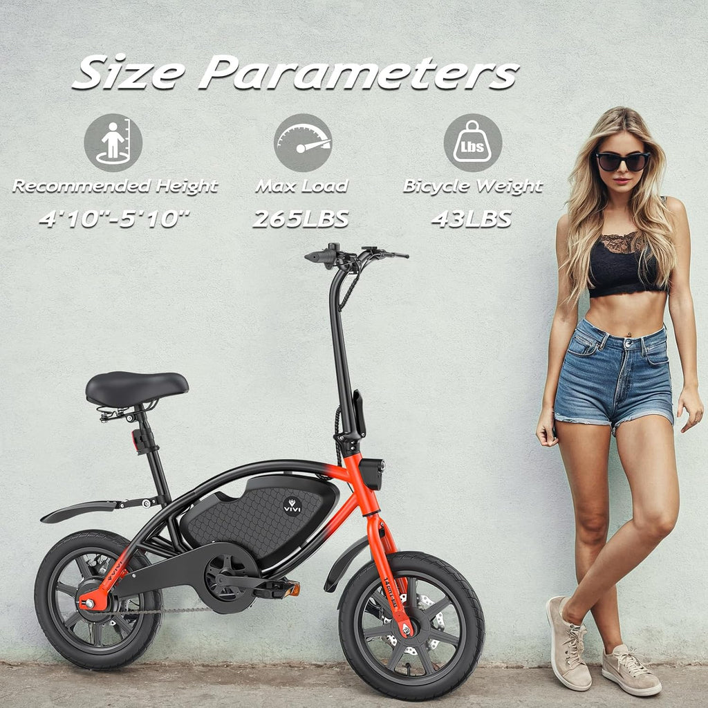 Vivi PONY01 Electric Bike, 14' Electric Bicycle for Adults and Teens Peak 500W Motor 48V 374.4WH Battery, Max 40 Miles Range(Pedal-Assist) & Top 20 Mph, Cruise Control, SGS Certified to UL2849