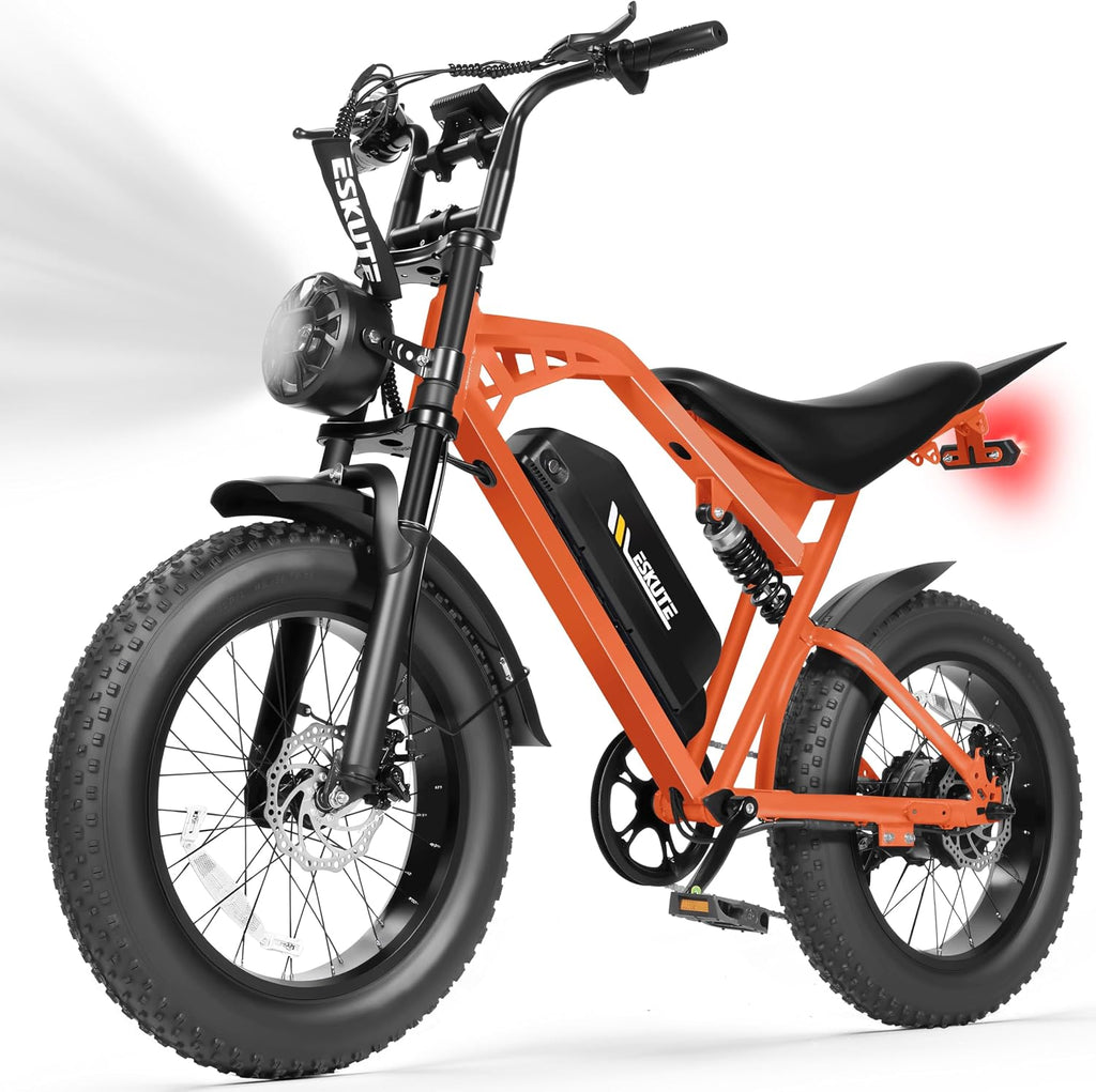 ESKUTE V200 Electric Dirt Bike for Adults,52V20.8Ah Battery,20' x4.0 Fat Tire,32MPH,NFC Unlock Color Display,7-Speed Dual Suspension,Dirt E-Bike,80 Miles, Streamlined Frame, E-Bike for Youth & Adults