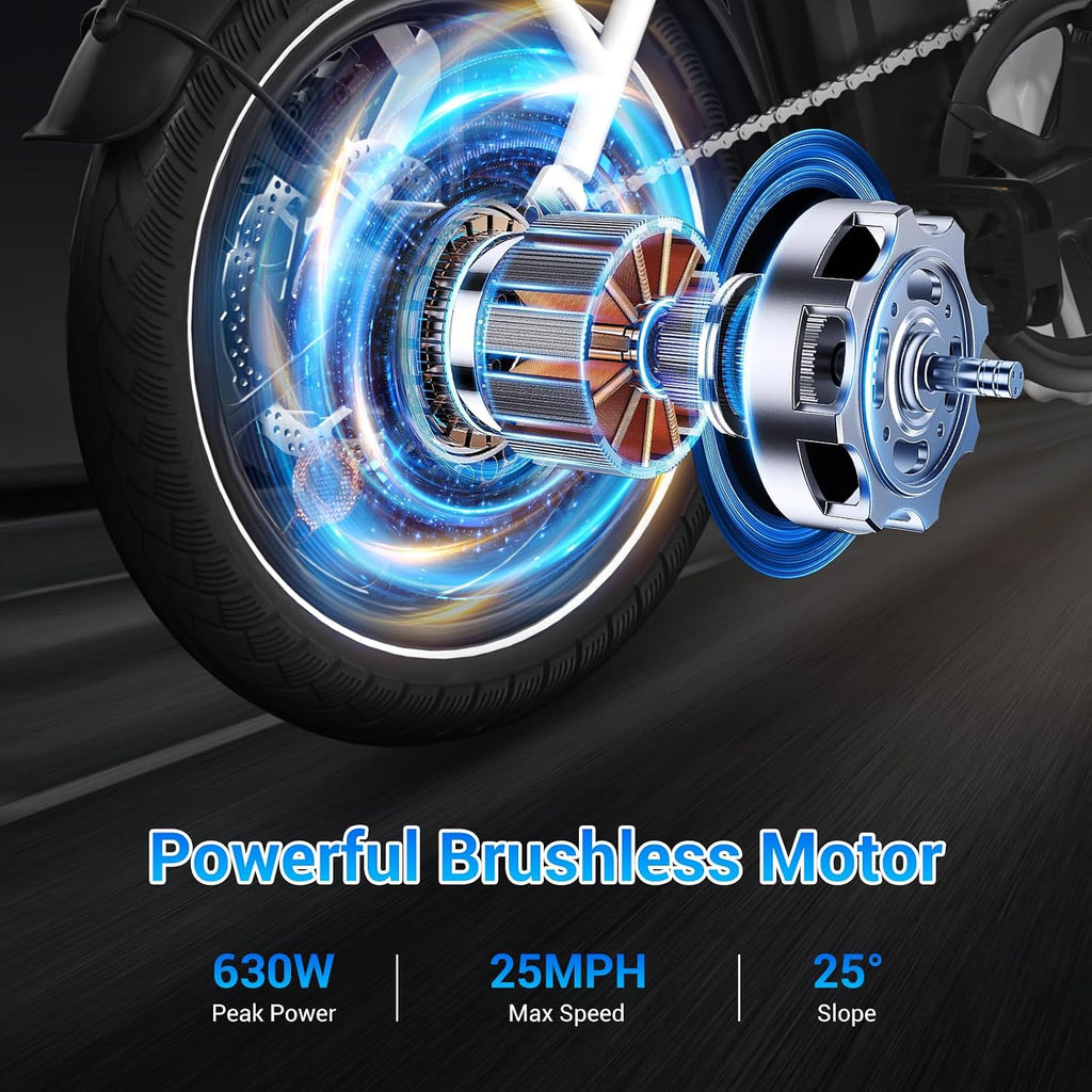 SEHOMY 2-Seat Electric Bike for Adults 630W Peak Motor, 25MPH Folding Ebike, 16' Adults Electric Bicycles with 30° Uphill, 288WH Removable Battery, 35 Miles Long Range, Commuter E Bikes Teens 14+