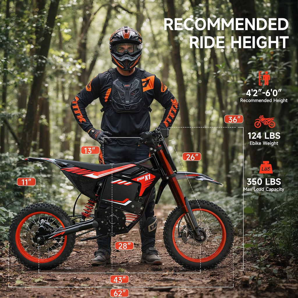 QRONGE X1 Spark Electric Dirt Bike, Electric-Bike with 60V 28.8Ah Battery, 50MPH, Electric Motorcycle for Mountain Off-Road Teens Adults(M)
