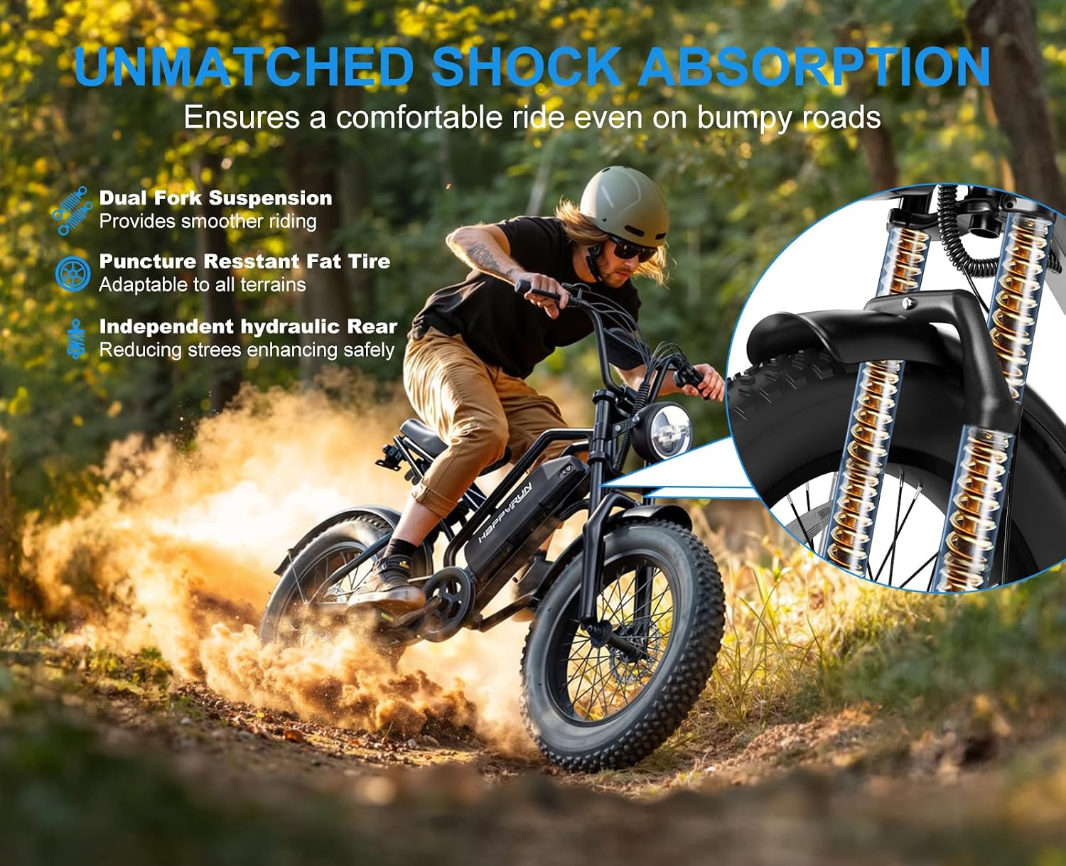 HAPPYRUN Electric Bike,1500W 48V,18Ah E Bikes for Adults Electric 60+ Mile 32MPH Top Speed Electric Motorcycle All Terrain Fat Tire Electric Dirt Bike G50