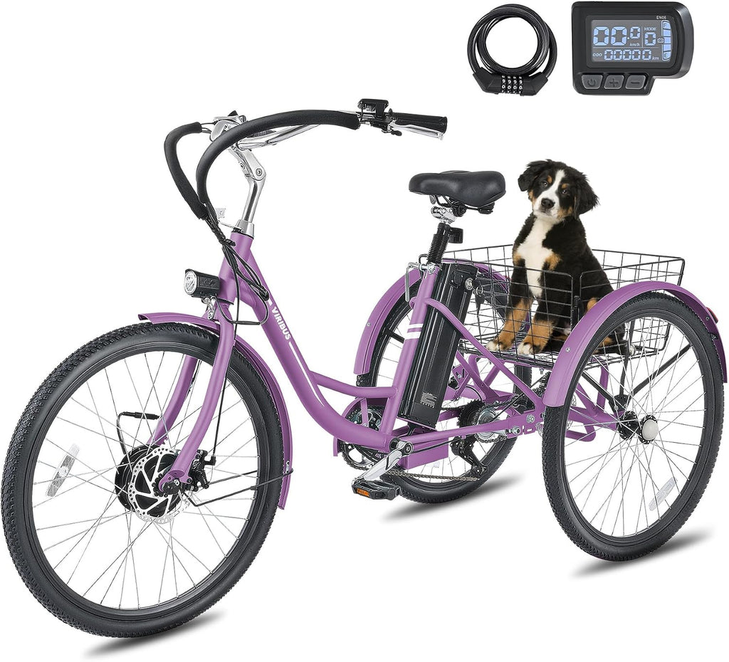 VIRIBUS Electric Tricycle for Adults, 24 26 inch Electric Trike with 468Wh Removable Battery, 250W/350W(Peak 500W) 3 Wheel Electric Bikes for Seniors, Motorized Adult Tricycles Women Men 330 lb.