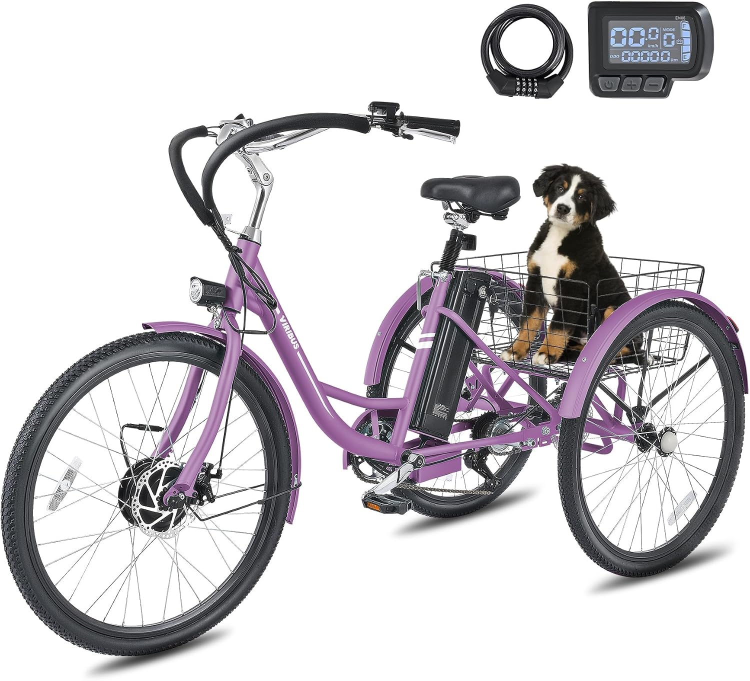 VIRIBUS Electric Tricycle for Adults, 24 26 inch Electric Trike with 468Wh Removable Battery, 250W/350W(Peak 500W) 3 Wheel Electric Bikes for Seniors, Motorized Adult Tricycles Women Men 330 lb.