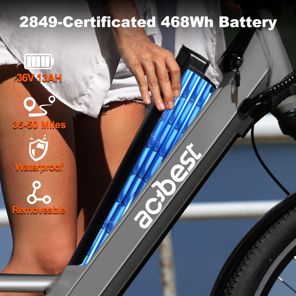 ACTBEST Core Electric Bike for Adults - 468Wh Removable Battery, 26 inch Step Thru Electric Bicycle, Peak 750W Brushless Motor Cityrun Ebike, with 7 Speed, Up to 50 Miles