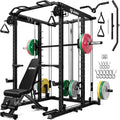S1-V4 Smith Machine, 2000LBS Power Cage with Cable Crossover System, All-in-One Squat Rack with Smith Bar, Strength Training Equipment for Hone Gym