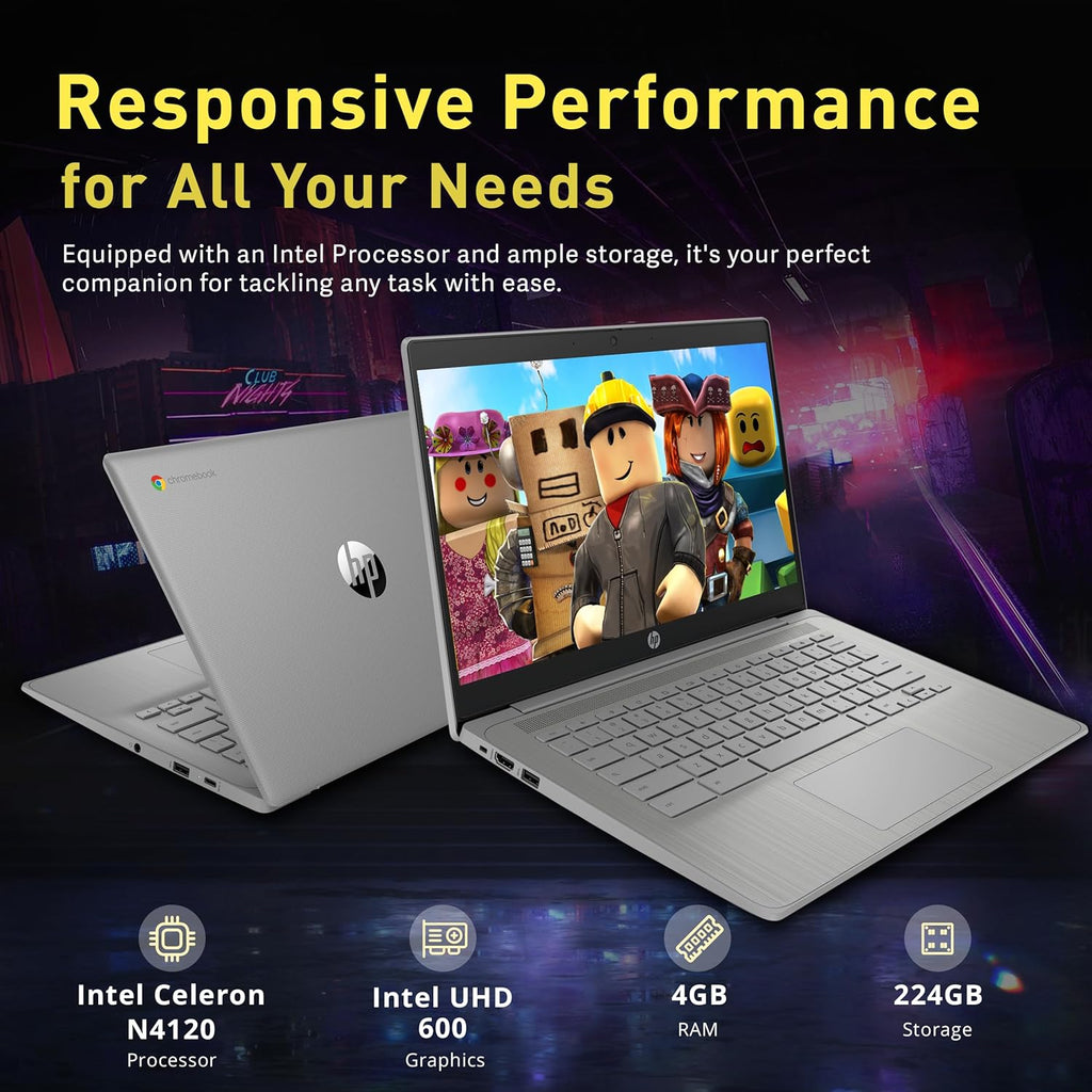 HP Chromebook 14' HD Laptop for Business & Students, Intel Celeron N4120, 4GB LPDDR4, 224GB Storage(64GB eMMC+160GB Docking Station), UHD Graphics, Webcam, Long Battery Life, Chrome OS, Modern Gray