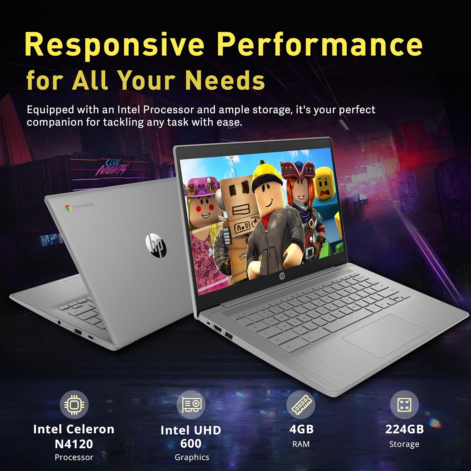 HP Chromebook 14' HD Laptop for Business & Students, Intel Celeron N4120, 4GB LPDDR4, 224GB Storage(64GB eMMC+160GB Docking Station), UHD Graphics, Webcam, Long Battery Life, Chrome OS, Modern Gray
