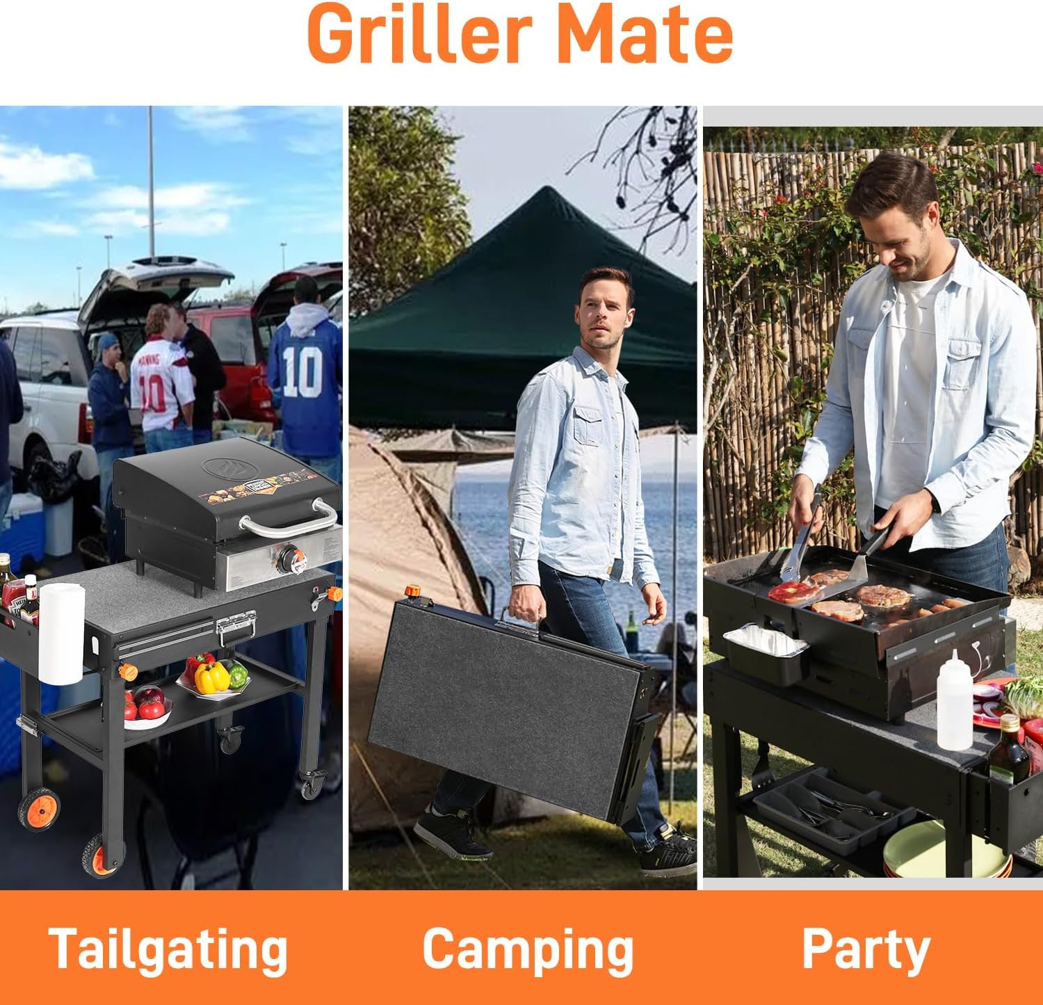 Grill Table for Blackstone 17/22 inch Griddle, Grill Cart with 22 inch Blackstone Griddle Cover, Griddle Stand with with Wheels, for Tailgating, Camping, RV