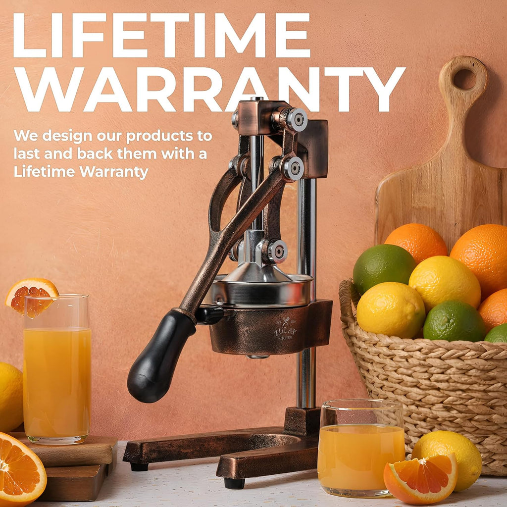 Zulay Kitchen Cast Iron Juicer - Heavy Duty Manual Juicer with Detachable Strainers for Easy Cleaning, Orange Juice Press for Citrus Fruits, Perfect for Bartenders, Juice Lovers & Health Enthusiasts